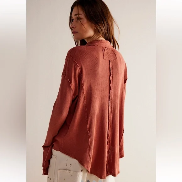 Free People We‎ The Free Feelin' Fresh Shirting Cotton Ruffle-Front Warm Stone S - Picture 2 of 16